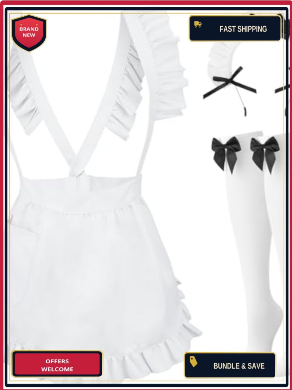 Maid Costume Set Women Halloween Cosplay Apron Thigh Highs Cosplay Outfit